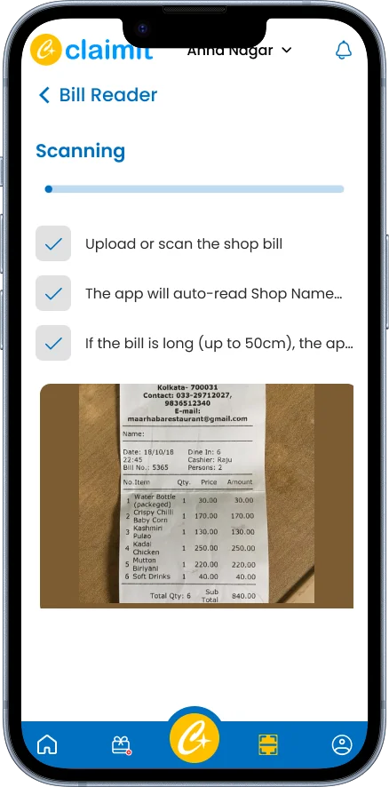 Bill reader screen